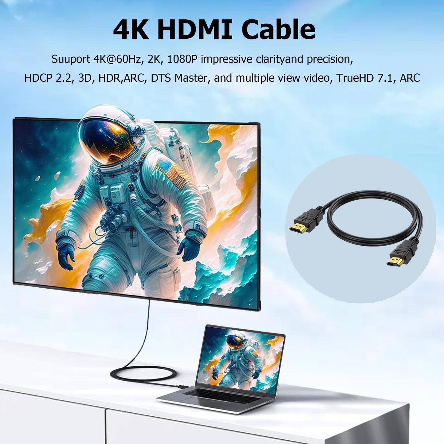 6.6FT HDMI Cable 5-Pack, Shielded 4K HDMI Cord, Gold-Plated HDMI to HDMI Cable 120Hz ARC&CL3 Rated, HDCP 2.2, 3D HDR| for Docking Station, PC,Monitor, Switch, Splitter, PS5, PS4, Xbox, TV, Soundbar