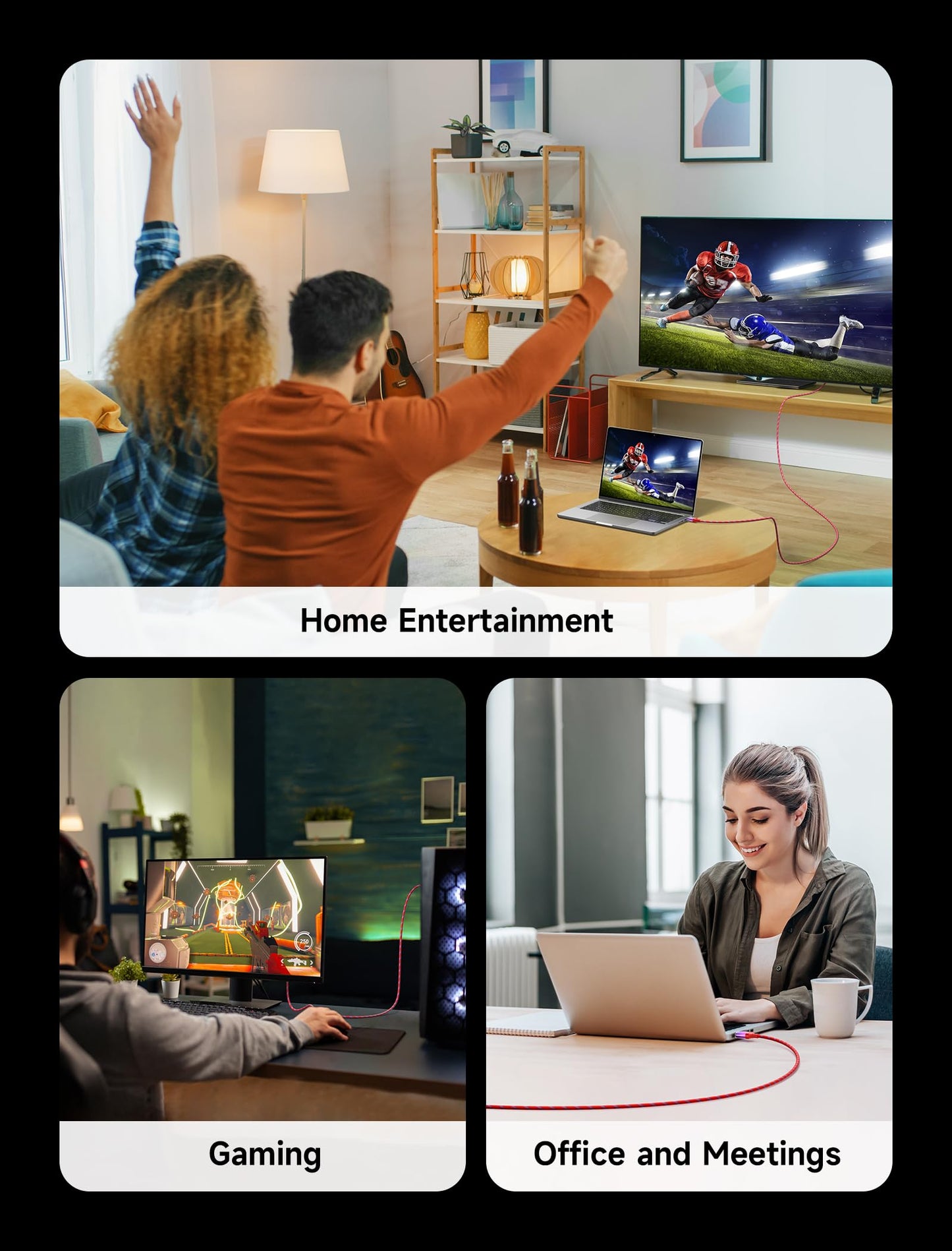 JSAUX HDMI Cables 2.1 10FT 2-Pack 48Gbps 8K@60Hz 4K Ultra High Speed Cords(7680x4320, 4K@120Hz) eARC HDR10 HDCP 2.2 & 2.3 3D, Compatible for PS5/PS4/X-Box/Roku TV/HDTV/Blu-ray/LG