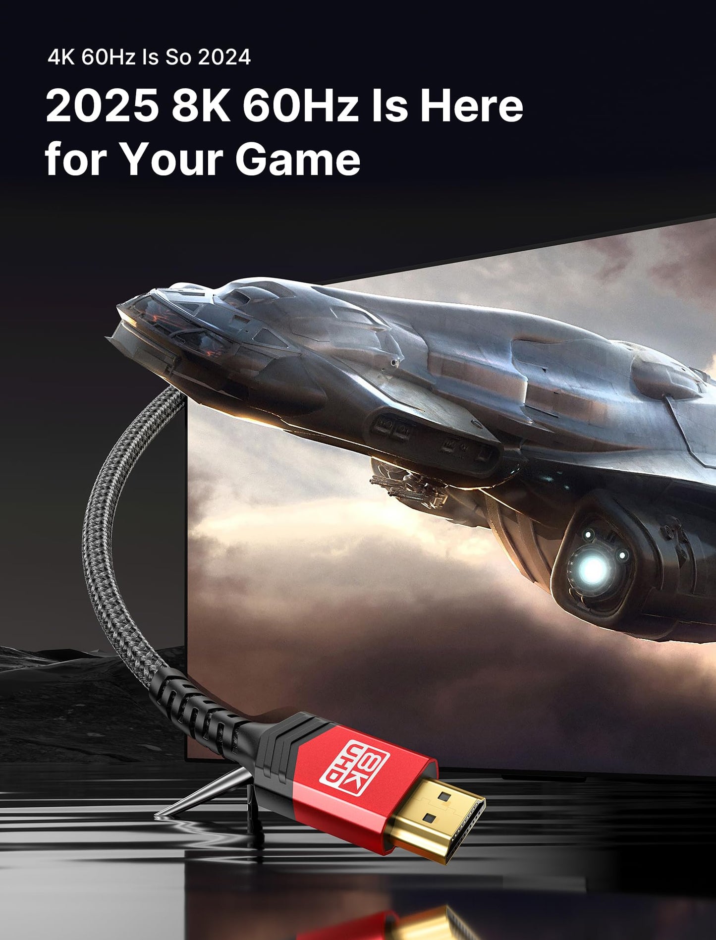 JSAUX HDMI Cables 2.1 10FT 2-Pack 48Gbps 8K@60Hz 4K Ultra High Speed Cords(7680x4320, 4K@120Hz) eARC HDR10 HDCP 2.2 & 2.3 3D, Compatible for PS5/PS4/X-Box/Roku TV/HDTV/Blu-ray/LG