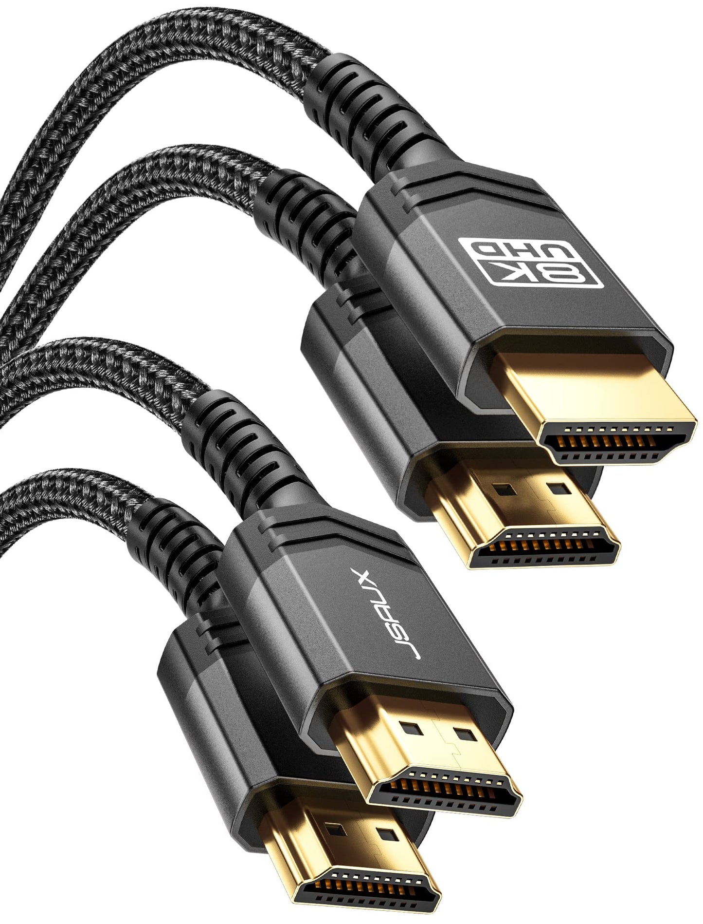 JSAUX HDMI Cables 2.1 10FT 2-Pack 48Gbps 8K@60Hz 4K Ultra High Speed Cords(7680x4320, 4K@120Hz) eARC HDR10 HDCP 2.2 & 2.3 3D, Compatible for PS5/PS4/X-Box/Roku TV/HDTV/Blu-ray/LG