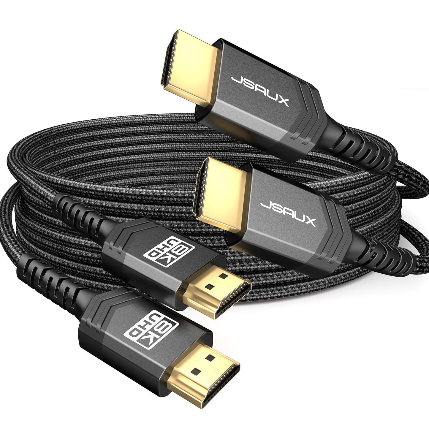 JSAUX HDMI Cables 2.1 10FT 2-Pack 48Gbps 8K@60Hz 4K Ultra High Speed Cords(7680x4320, 4K@120Hz) eARC HDR10 HDCP 2.2 & 2.3 3D, Compatible for PS5/PS4/X-Box/Roku TV/HDTV/Blu-ray/LG