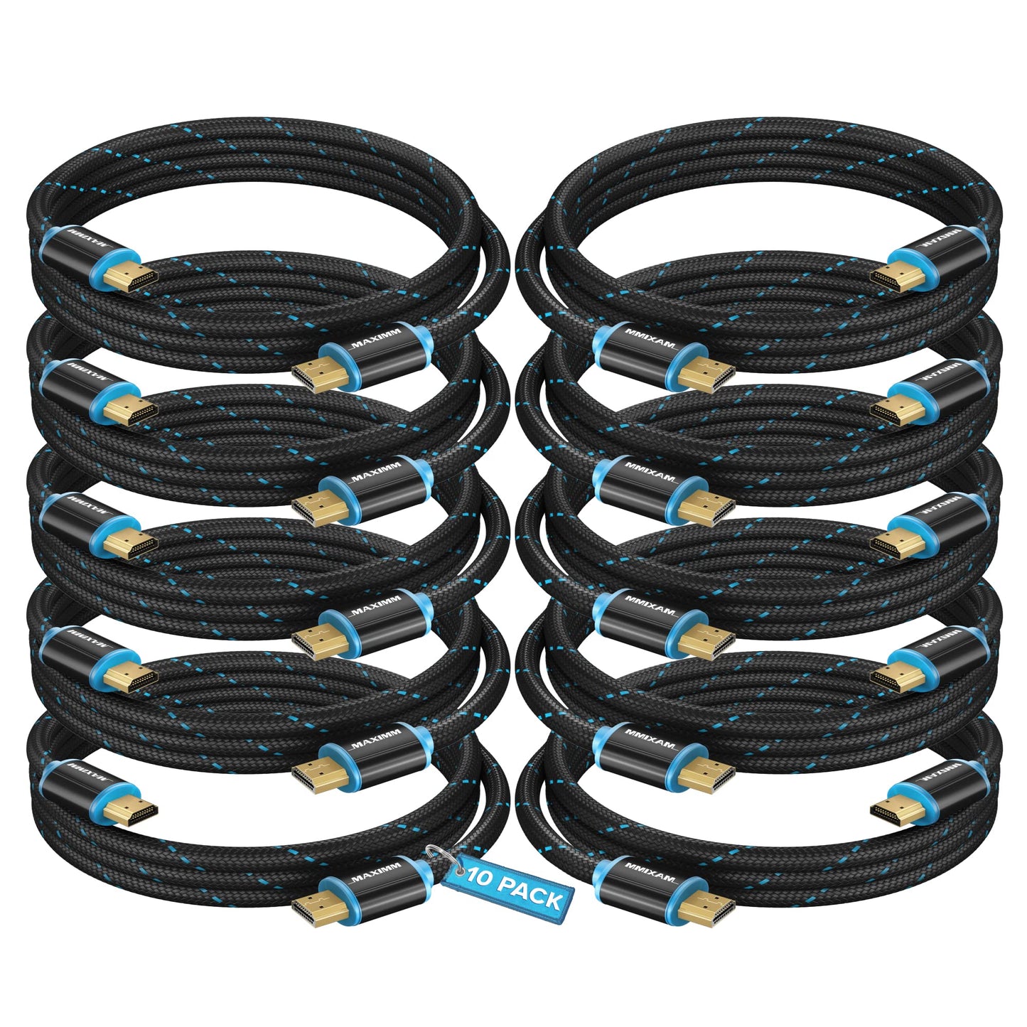 HDMI Cable 4K Ultra HD 6 Foot (10 Pack) Nylon Braided HDMI 2.0 Cable, High Speed 18Gbps 4K60Hz HDR, 3D, 2160p, 1080p, HDCP 2.2, ARC, HDMI Cables for Monitors, HDTV