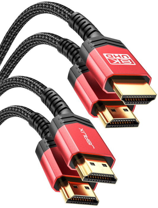 JSAUX HDMI Cables 2.1 10FT 2-Pack 48Gbps 8K@60Hz 4K Ultra High Speed Cords(7680x4320, 4K@120Hz) eARC HDR10 HDCP 2.2 & 2.3 3D, Compatible for PS5/PS4/X-Box/Roku TV/HDTV/Blu-ray/LG