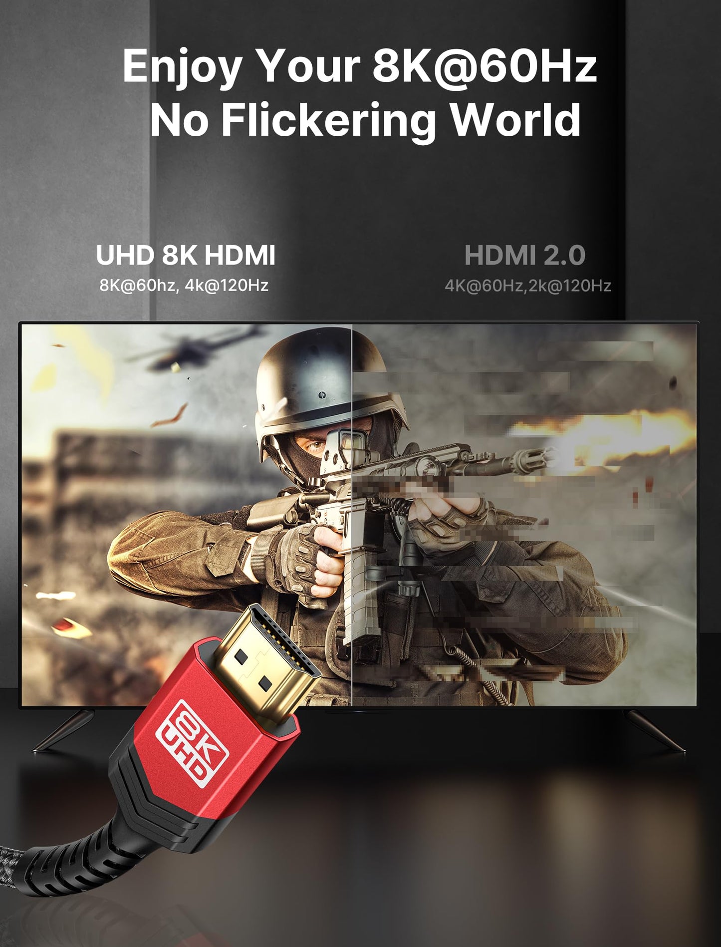 JSAUX HDMI Cables 2.1 10FT 2-Pack 48Gbps 8K@60Hz 4K Ultra High Speed Cords(7680x4320, 4K@120Hz) eARC HDR10 HDCP 2.2 & 2.3 3D, Compatible for PS5/PS4/X-Box/Roku TV/HDTV/Blu-ray/LG