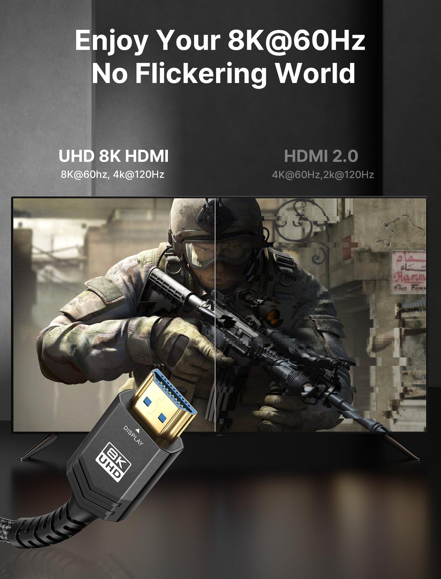 JSAUX HDMI Cables 2.1 10FT 2-Pack 48Gbps 8K@60Hz 4K Ultra High Speed Cords(7680x4320, 4K@120Hz) eARC HDR10 HDCP 2.2 & 2.3 3D, Compatible for PS5/PS4/X-Box/Roku TV/HDTV/Blu-ray/LG