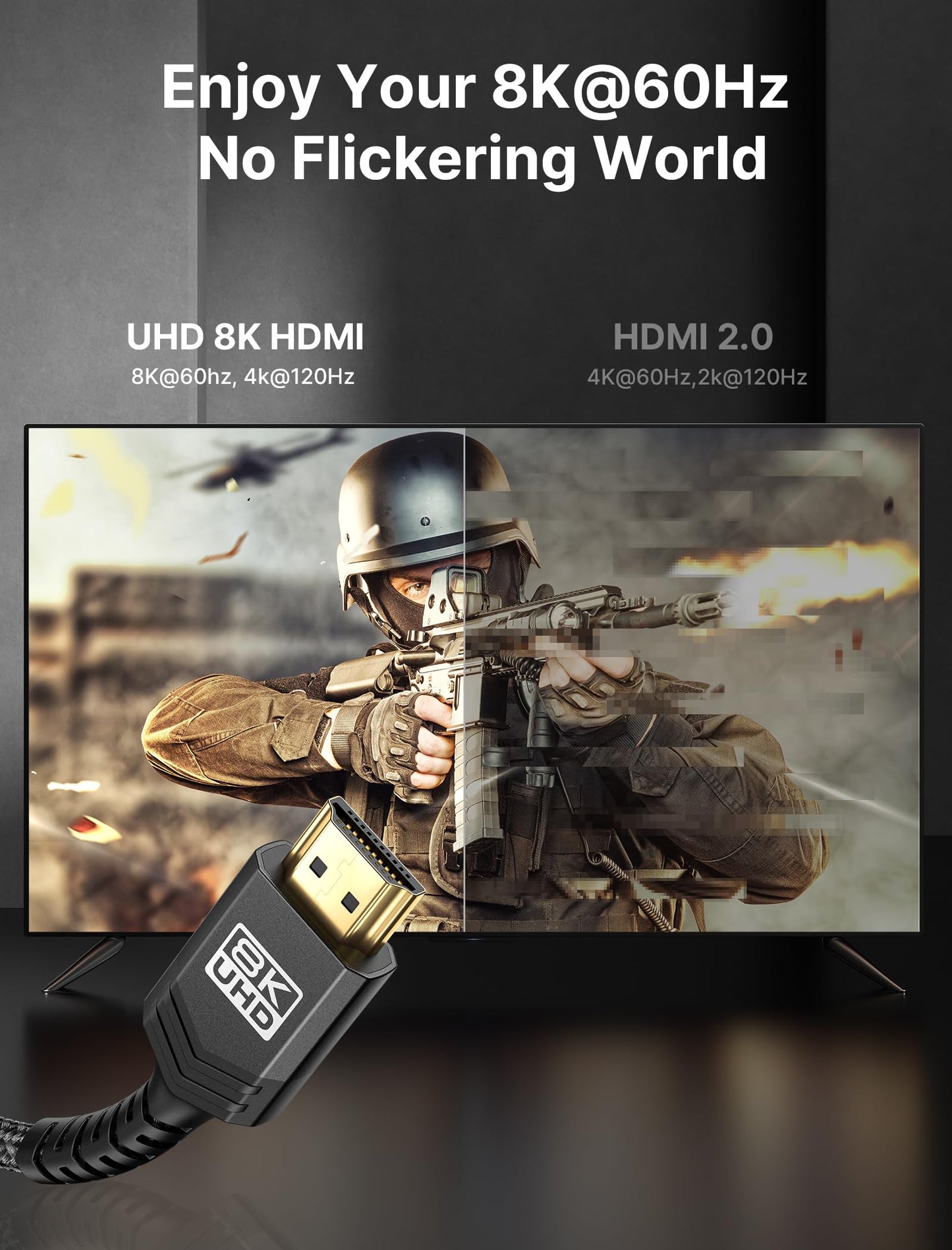 JSAUX HDMI Cables 2.1 10FT 2-Pack 48Gbps 8K@60Hz 4K Ultra High Speed Cords(7680x4320, 4K@120Hz) eARC HDR10 HDCP 2.2 & 2.3 3D, Compatible for PS5/PS4/X-Box/Roku TV/HDTV/Blu-ray/LG