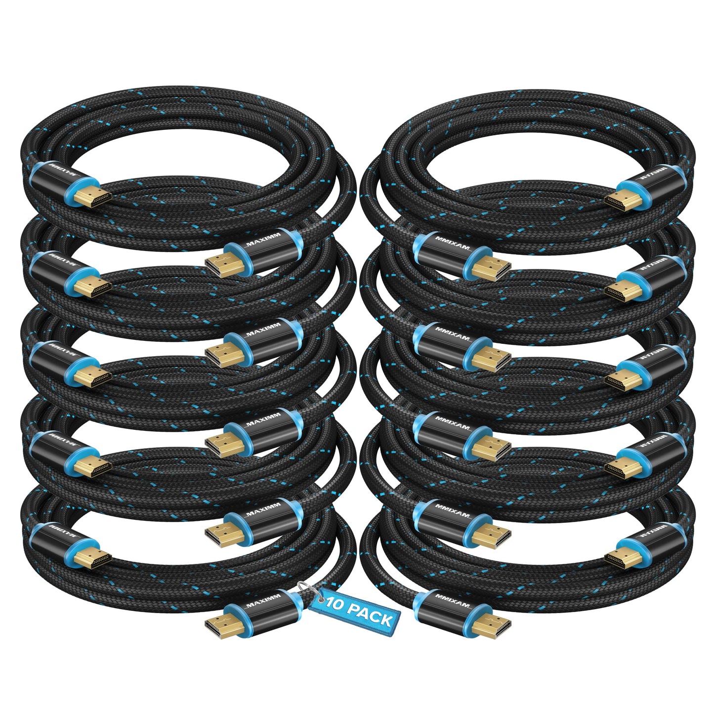 HDMI Cable 4K Ultra HD 6 Foot (10 Pack) Nylon Braided HDMI 2.0 Cable, High Speed 18Gbps 4K60Hz HDR, 3D, 2160p, 1080p, HDCP 2.2, ARC, HDMI Cables for Monitors, HDTV
